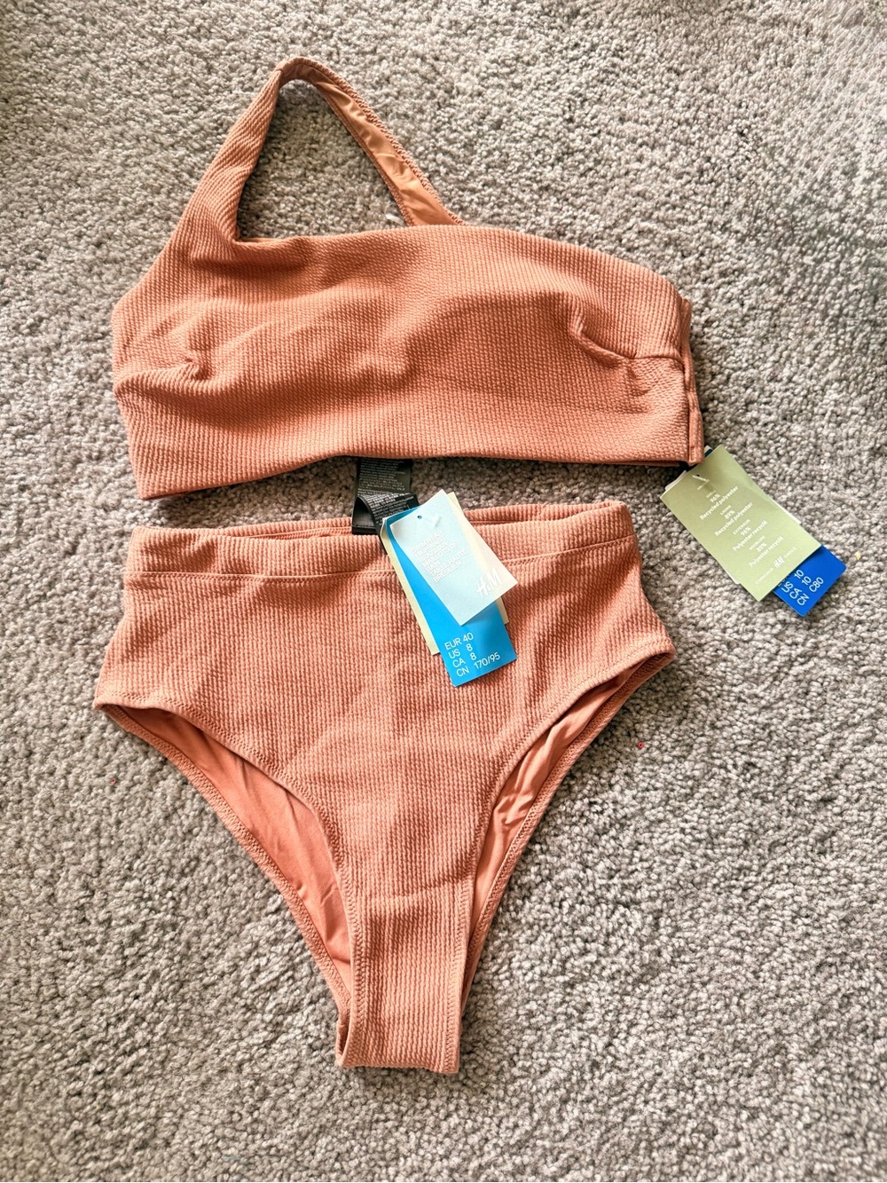 NWT Ribbed One-Shoulder Bikini Set in Light Brown Terracotta